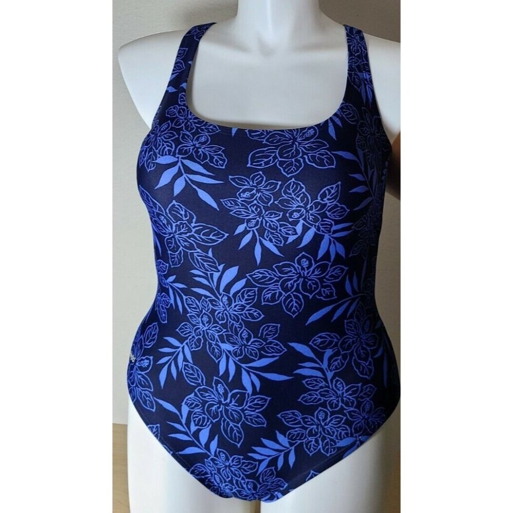Speedo Women's‎ One Piece Low Cut Back Swimsuit Blue Floral Size 8